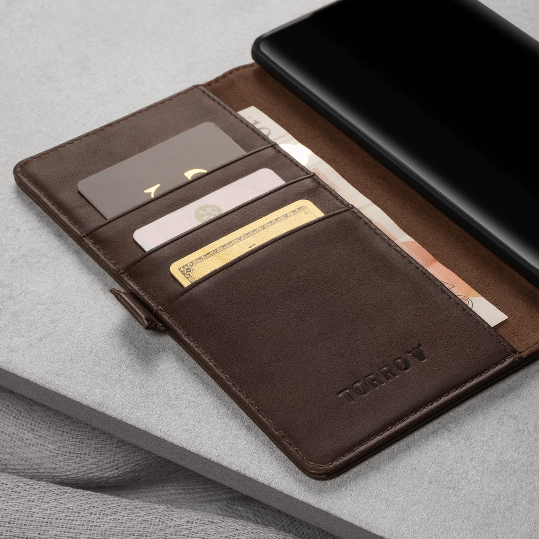 Case Compatible with Samsung Galaxy S22 Ultra 5G – Premium Leather Wallet Case with Kickstand and Card Slots (Dark Brown)