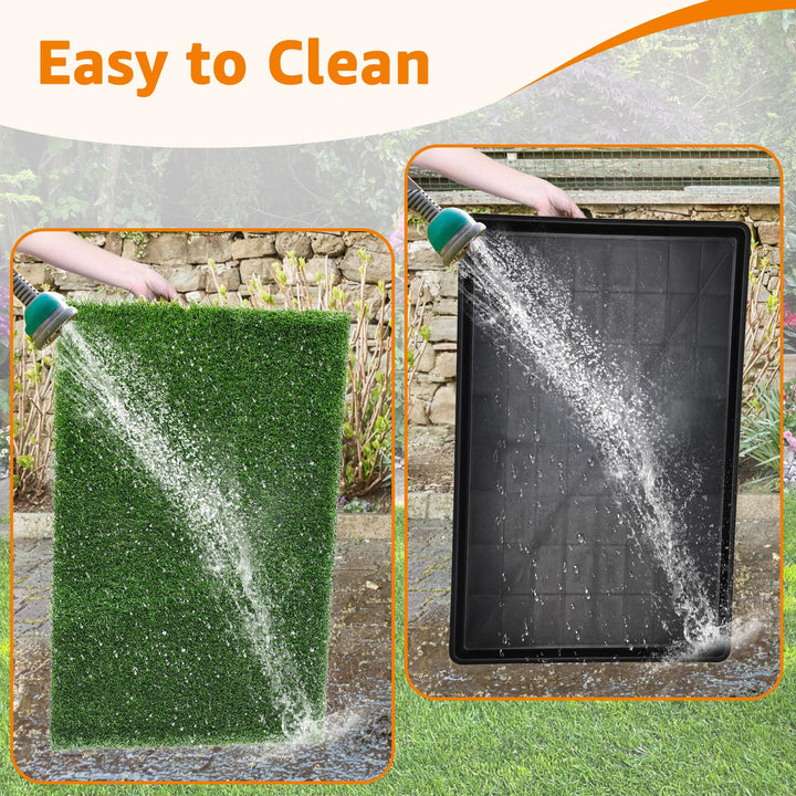 Large Dog Grass Pad with Tray - 35x23in Dog Litter Box with 2-Pack Replacement Artificial Grass Puppy Training Pads - Potty Tray for Balcony Apartment Indoor Outdoor Use