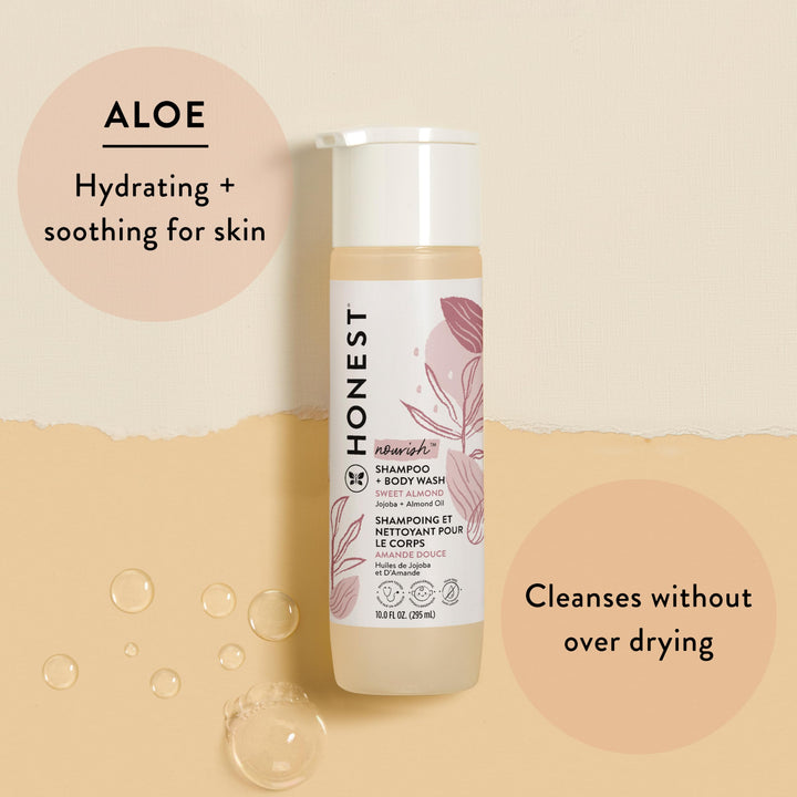 2-in-1 Cleansing Shampoo + Body Wash and Face + Body Lotion Bundle | Gentle for Baby | Naturally Derived | Sweet Almond Nourish, 18.5 fl oz