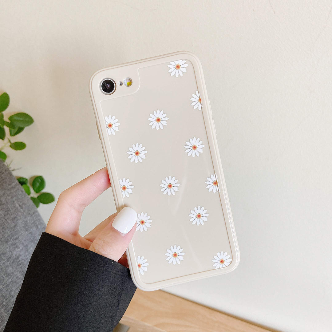 TPU Back Case for iPhone 7 iPhone 8 iPhone SE 2020 iPhone SE 2022, Daisy Pattern Glossy Soft Silicone Case, Cute Girls Slim Lightweight Protective Bumper Cover for iPhone 7 (4.7) - Beige