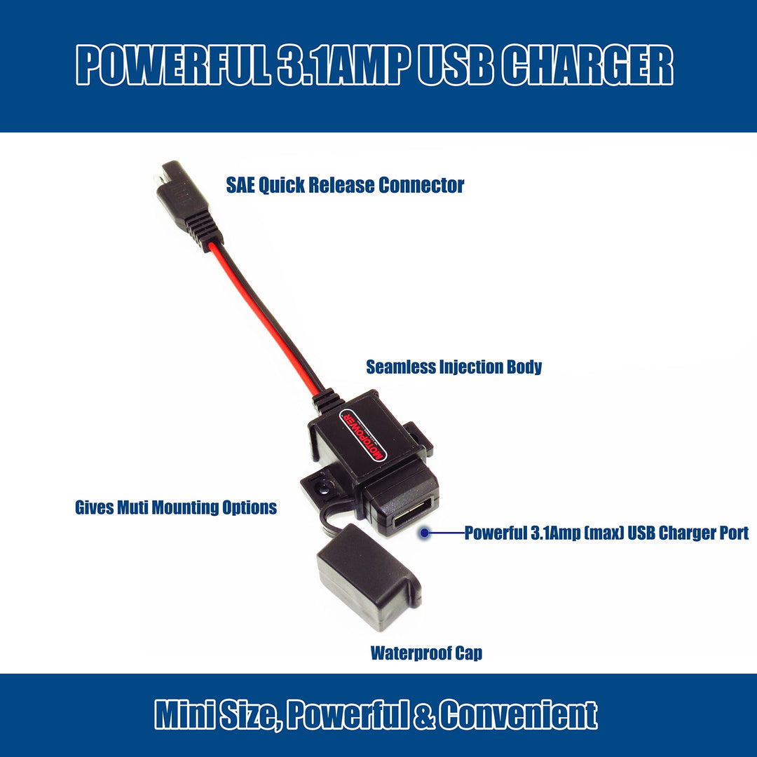 MP0609 3.1Amp Motorcycle USB Port SAE to USB Adapter