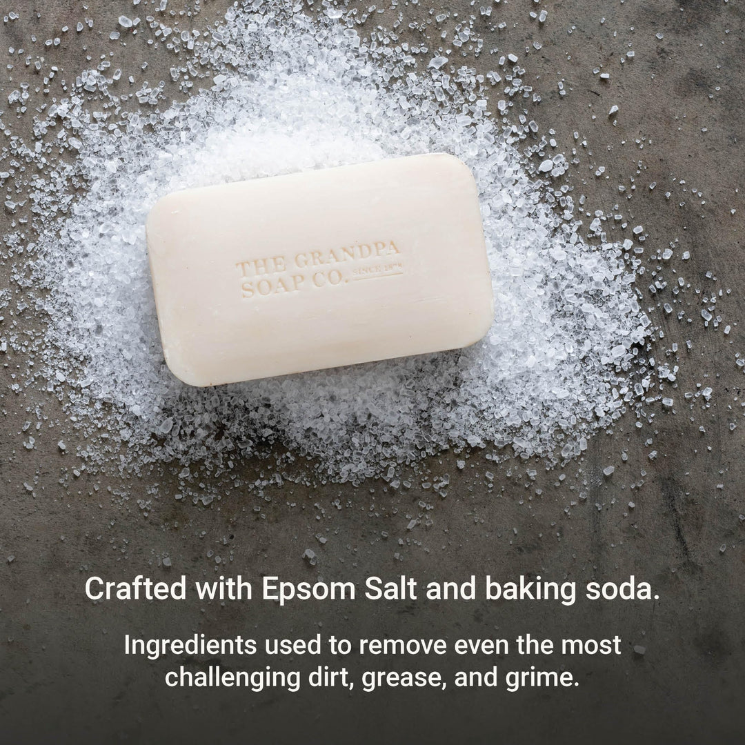 The Grandpa Soap Company Epsom Salt Bar Soap - Deep Cleansing Soap, Made with Epsom Salt and Baking Soda, Removes Dirt Grease and Grime, Vegan, for Face and Body, 4.25 Oz, 4 Pack