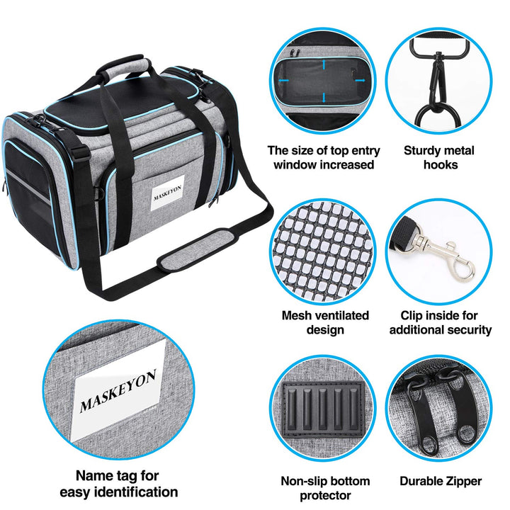 Airline Approved Pet Carrier, Large Soft Sided Pet Travel TSA Carrier 4 Sides Expandable Cat Collapsible Carrier with Removable Fleece Pad and Pockets for Cats Dogs and Small Animals