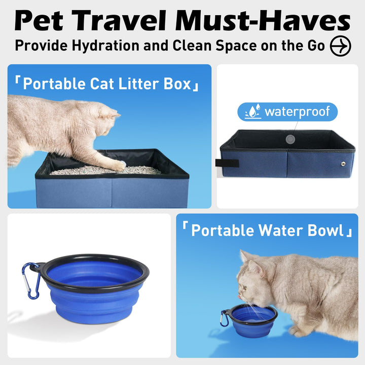 Large Cat Carrier 24x16.5x16.5 Soft-Sided Portable Pet Crate for Car Traveling with Collapsible Litter Box and Bowl