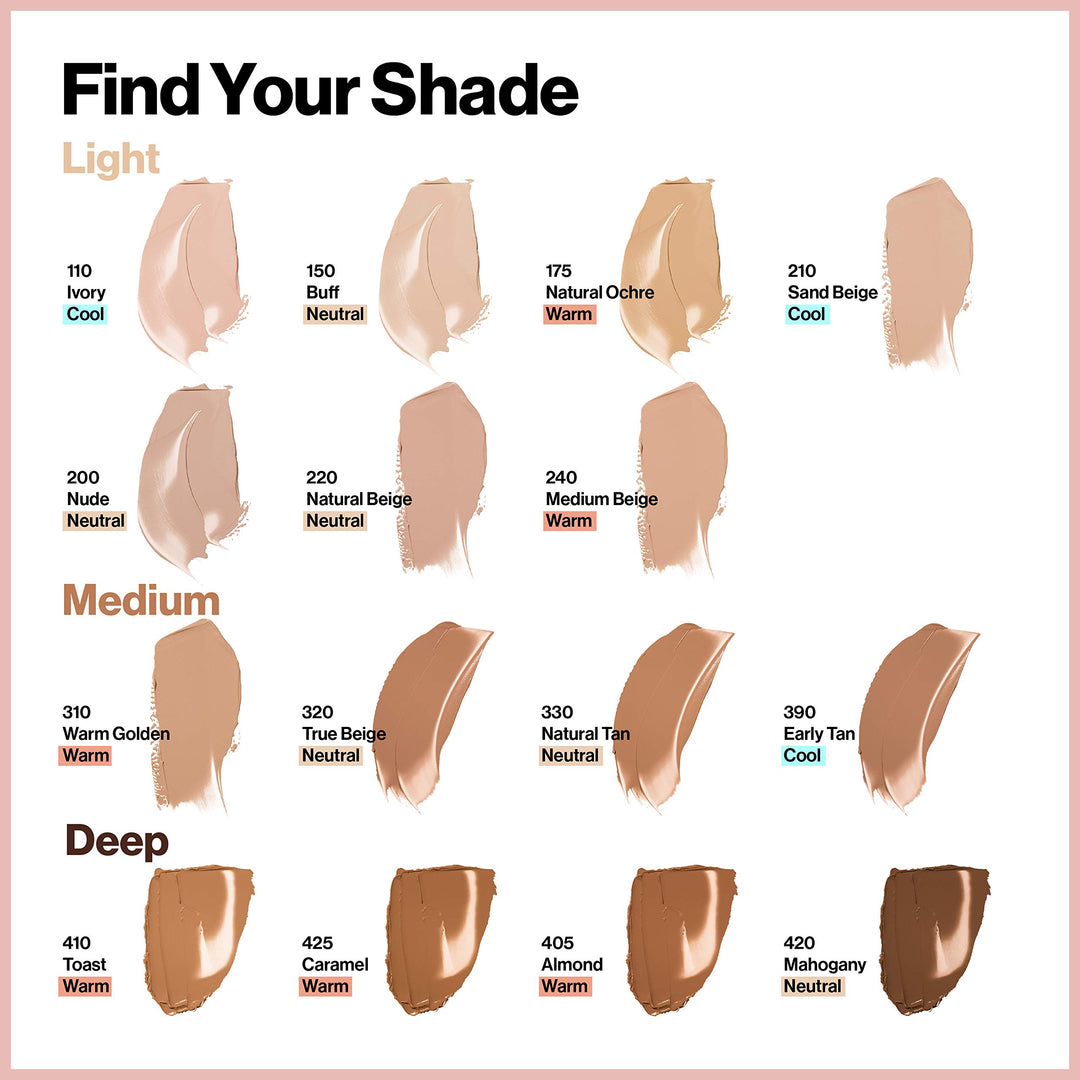 Revlon ColorStay Full Cover Longwear Matte Foundation, Heat & Sweat Resistant Lightweight Face Makeup, Warm Golden (310), 1.0 oz