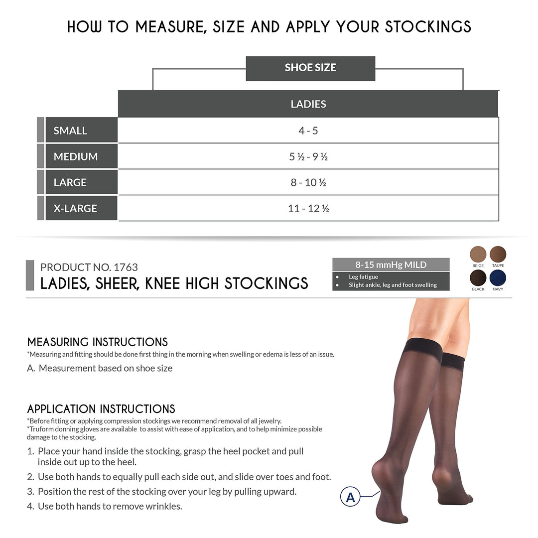 Truform Women's 8-15 mmHg Sheer Knee High Compression Stockings, Beige, Medium