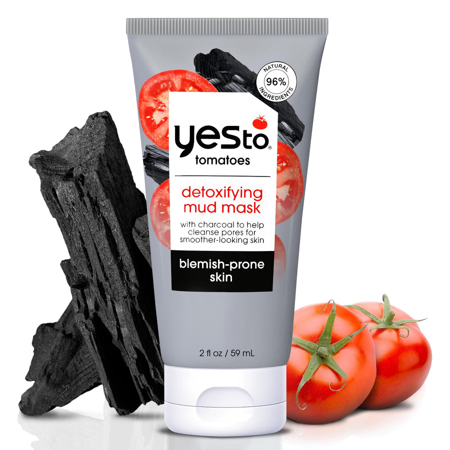 Tomatoes Clear Skin Detoxifying Charcoal Mud Mask For Acne Prone Skin Draw Out Impurities And Prevent Breakouts Contains Salicylic Acid 96 Natural Ingredients, Red, Tomato, 2.006 Fl Oz