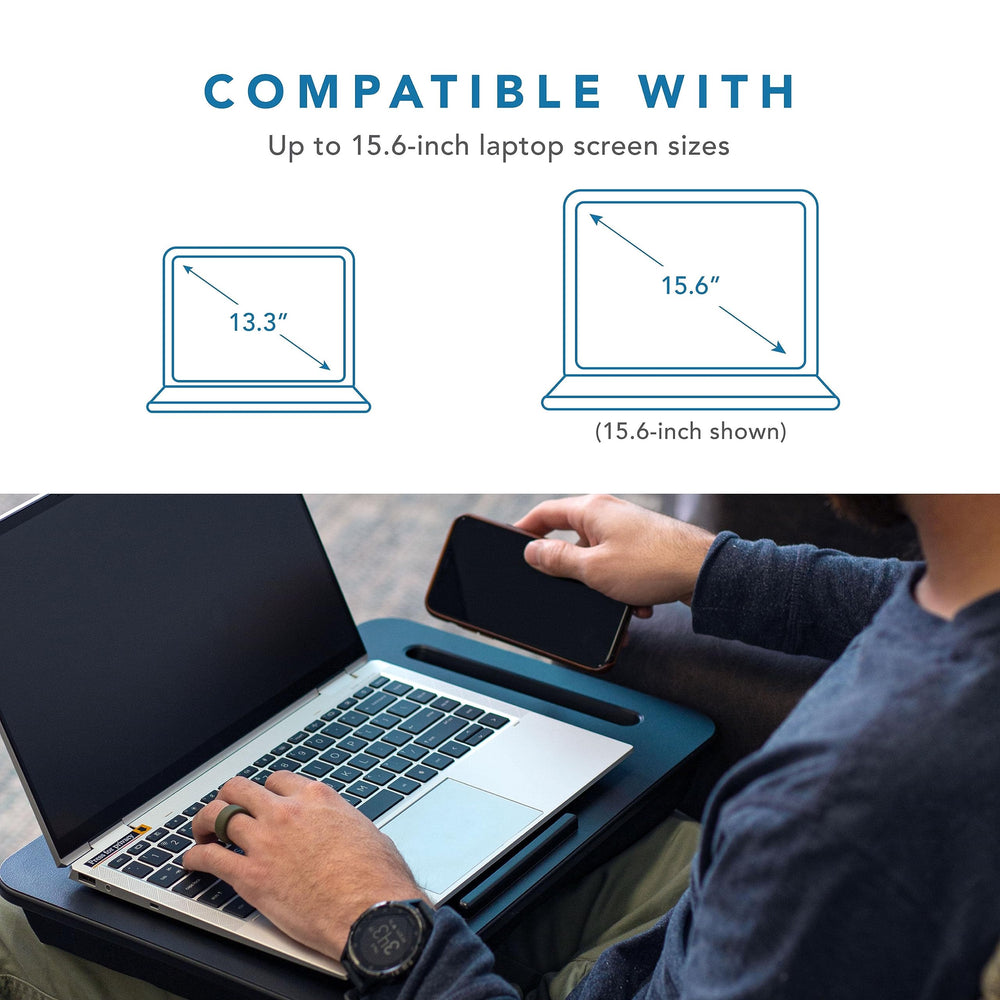 LAPGEAR Sidekick Lap Desk with Device Ledge and Phone Holder - Black - Fits up to 15.6 Inch Laptops - Style No. 44218