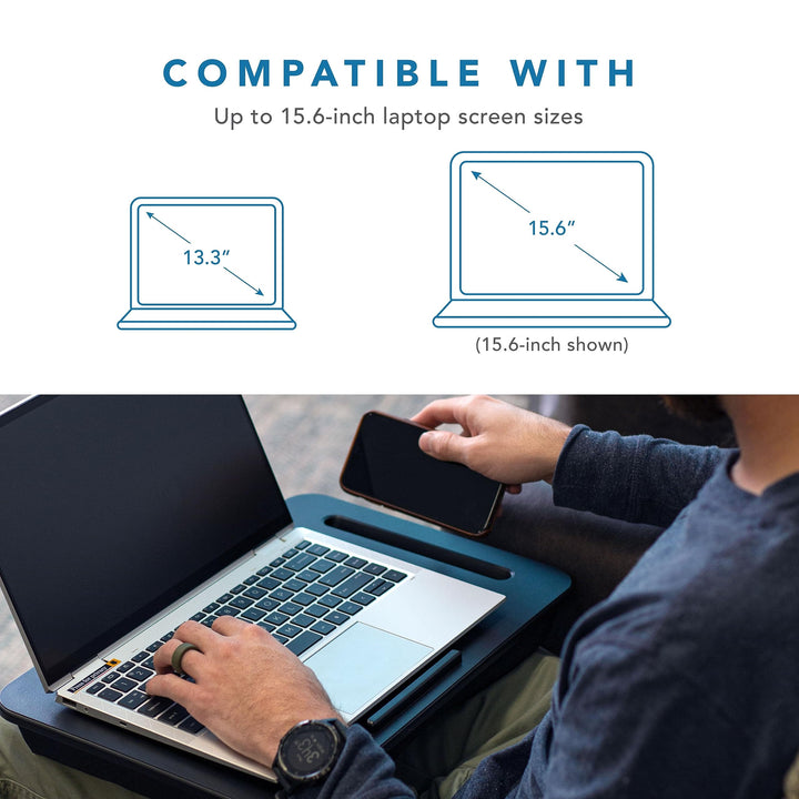 LAPGEAR Sidekick Lap Desk with Device Ledge and Phone Holder - Black - Fits up to 15.6 Inch Laptops - Style No. 44218