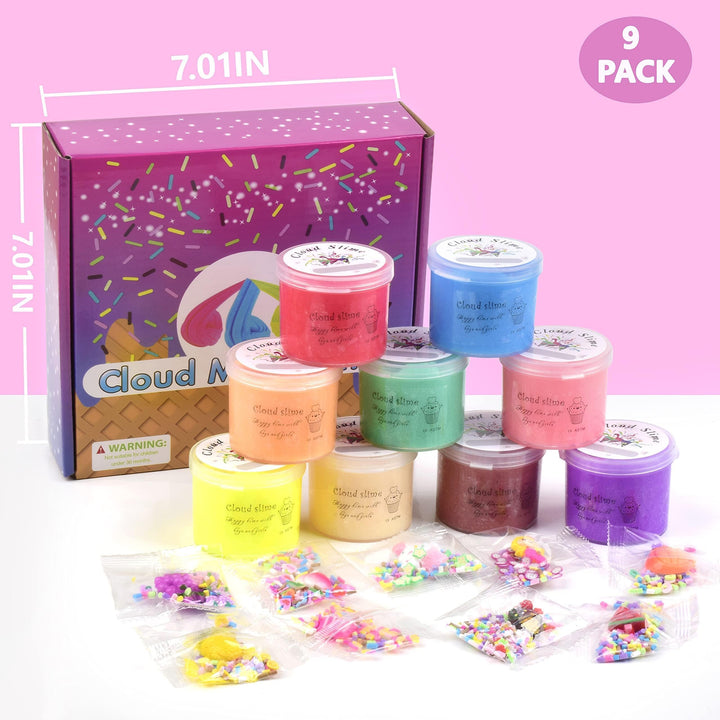 Christmas Cloud Slime kit, 9 Pack Scented Slime Party Favor Gifts, Bulk Slime Putty Toy for Girls and Boys for Sensory and Tactile Stimulation, Prize, Goodie Packs Stuffers for Kids, Soft Non-Sticky