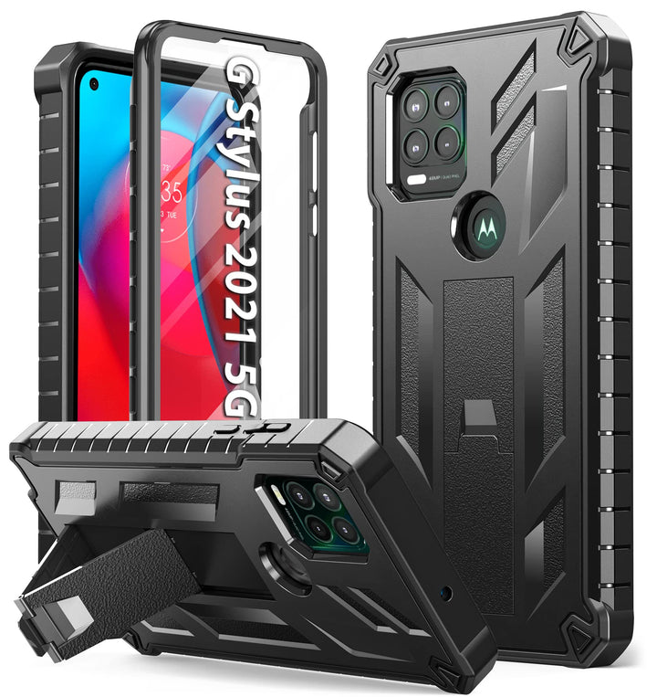 for Motorola Moto G Stylus 5G Case: Built-in Screen Protector Kickstand Full Body Dual-Layer Protective Shockproof Heavy-Duty Military Grade Tough Rugged Phone Cover (NOT 2022) Black