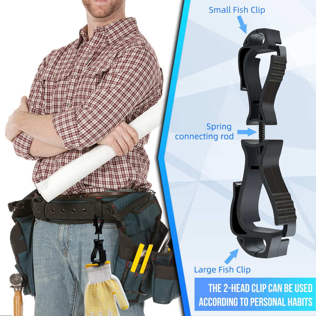 Large Black Glove Clips for Work, Carabiner Hanging, Reduces Injuries