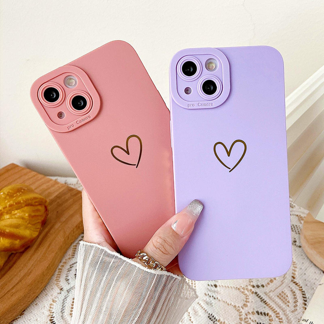 Compatible with iPhone 13 Case Luxury Gold Heart Pattern Soft Liquid Silicone Shockproof Case for Women Girls Side Cute Plated Heart Pattern Slim Phone Case (Purple)