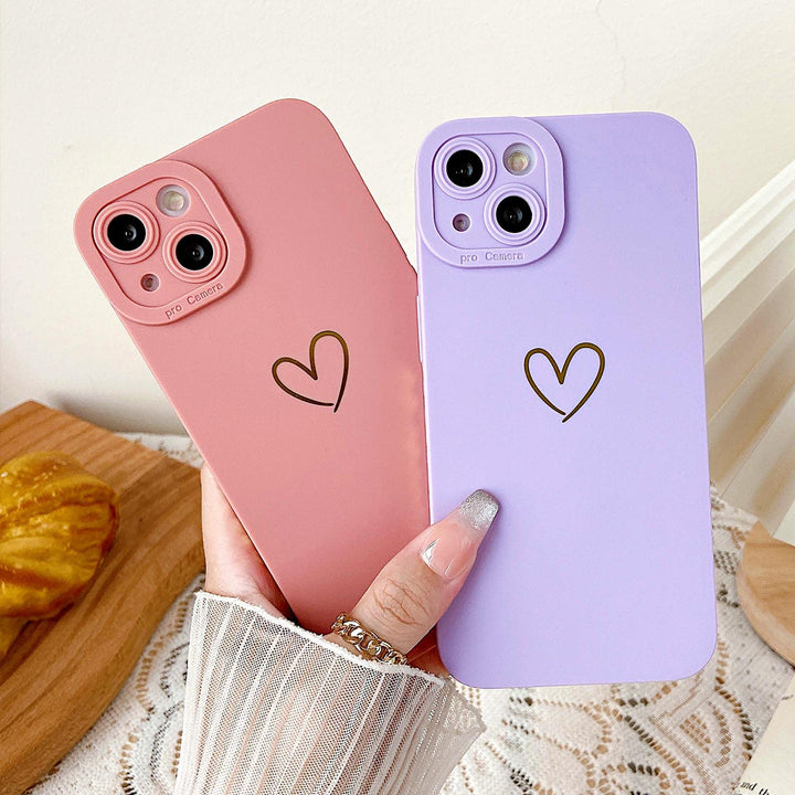 Compatible with iPhone 13 Case Luxury Gold Heart Pattern Soft Liquid Silicone Shockproof Case for Women Girls Side Cute Plated Heart Pattern Slim Phone Case (Purple)