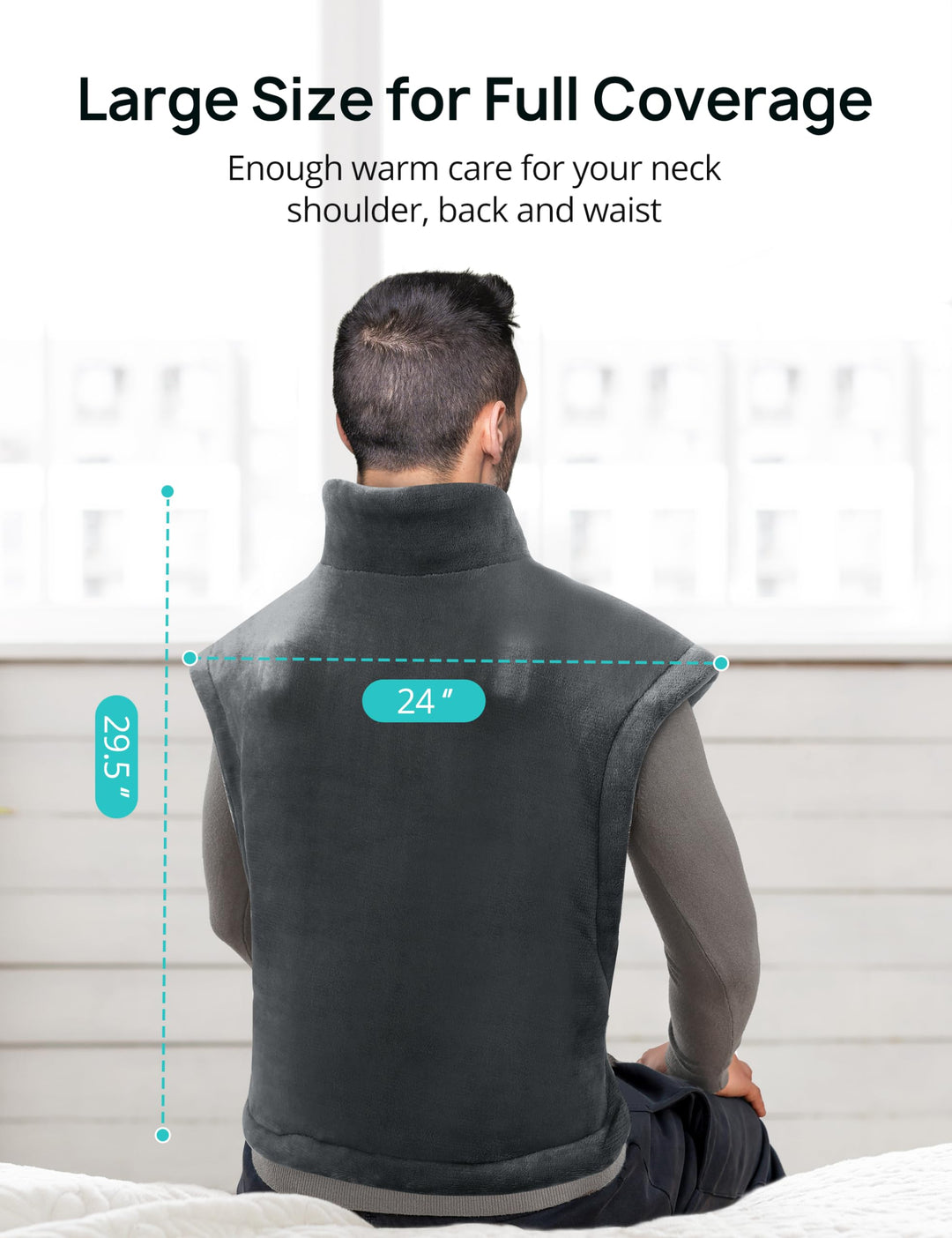Heating Pad for Back Pain Relief, EVAJOY 24 x 29.5 Large Size Electric Heating Pad for Neck, Back, Shoulders with 3 Heat Levels, 6 Massage Settings, 2H Auto Shut-Off, Gray (AMZEJ-BD033G01)