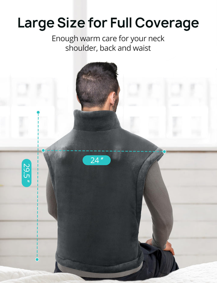 Heating Pad for Back Pain Relief, EVAJOY 24 x 29.5 Large Size Electric Heating Pad for Neck, Back, Shoulders with 3 Heat Levels, 6 Massage Settings, 2H Auto Shut-Off, Gray (AMZEJ-BD033G01)