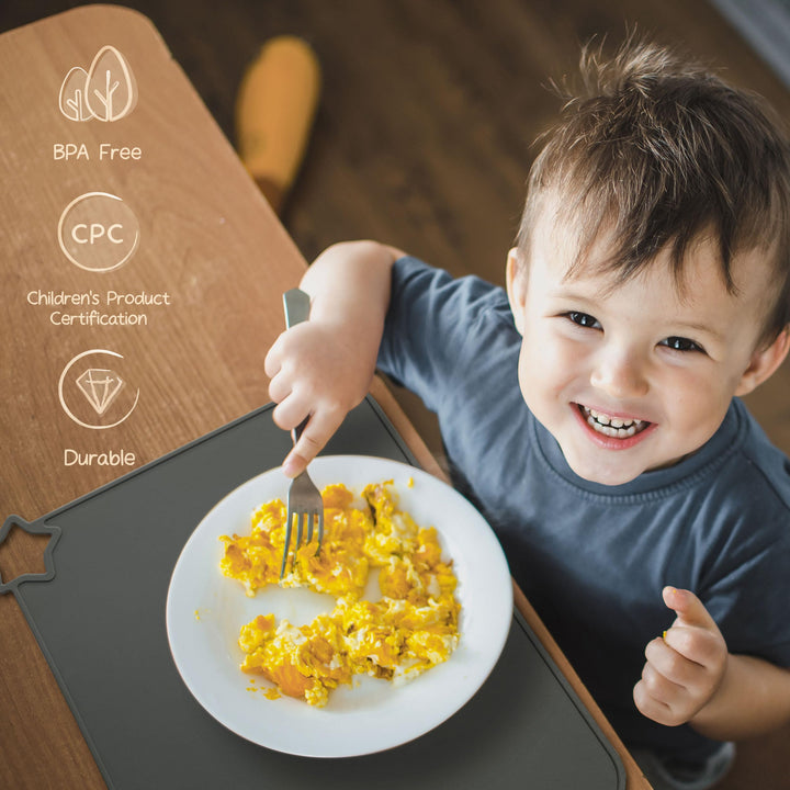 Silicone Placemats for Baby & Kid, Stain-Proof Non-Slip Toddler Food Mats Eating Table Mat with 2 Packs(Ether/Sage