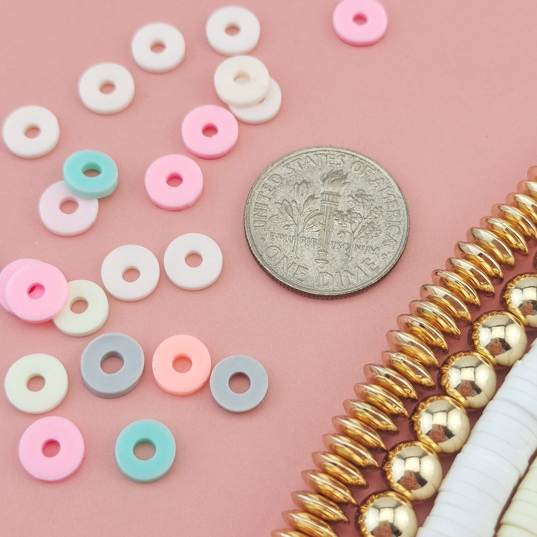 6mm 10 Strands Clay Beads Kit Vinyl Flat Handmade Polymer Clay Beads with 2 Strands Alloy Beads Spacer for Jewelry Making Necklace Bracelet Earrings Finding (CB-001-mix 1)