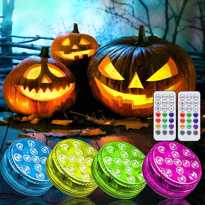 Submersible Led Lights with Remote Control - Waterproof Pool Light Underwater Battery Operated Magnetic Timer Light with Suction Cup for Pumpkin Halloween Pond Ground Swimming Pool Bathtub