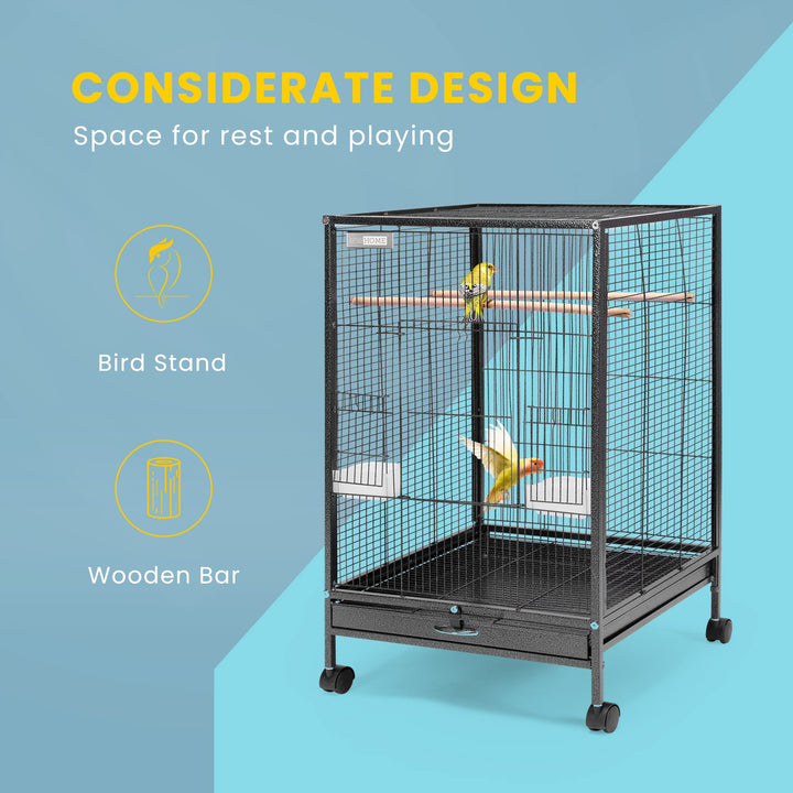 30 Inch Height Wrought Iron Bird Cage with Rolling Stand for Conures Lovebirds Cockatiels Finches, Black