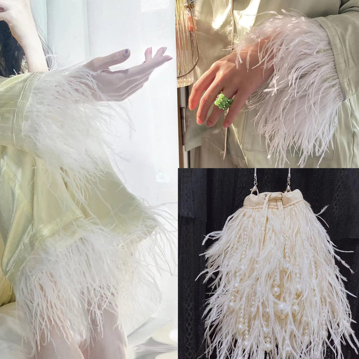 Happy feather 2 Yards 5-6inch White Ostrich Feathers Trim Fringe for DIY Dress Sewing Crafts Costumes Decoration