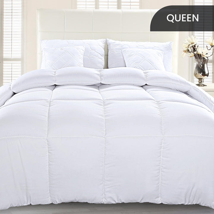 Comforter Duvet Insert, Quilted Comforter with Corner Tabs, Box Stitched Down Alternative Comforters Queen Size (White)