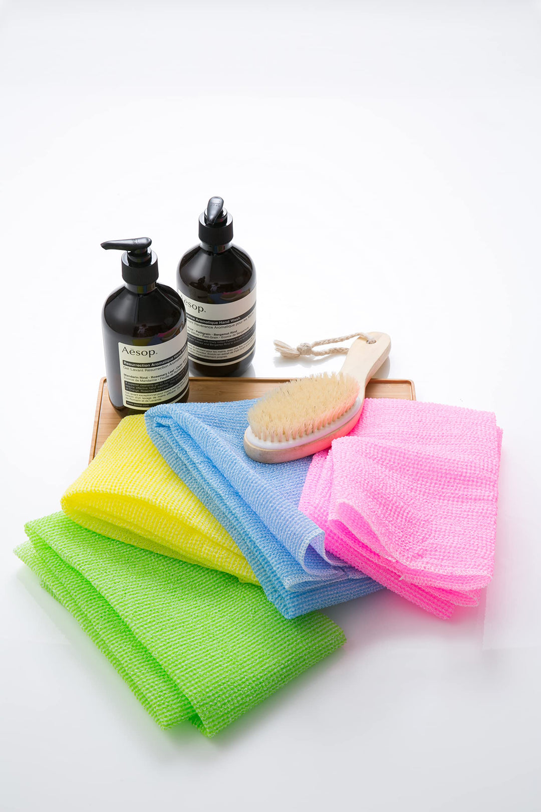 Exfoliating Washcloth Japanese Washcloth Nylon Bath Wash Cloth Korean Exfoliating Cloth Loofah Towel Beauty Washcloth Sponge Loofah Body Scrub Back Scrubber for Shower 4 Pcs