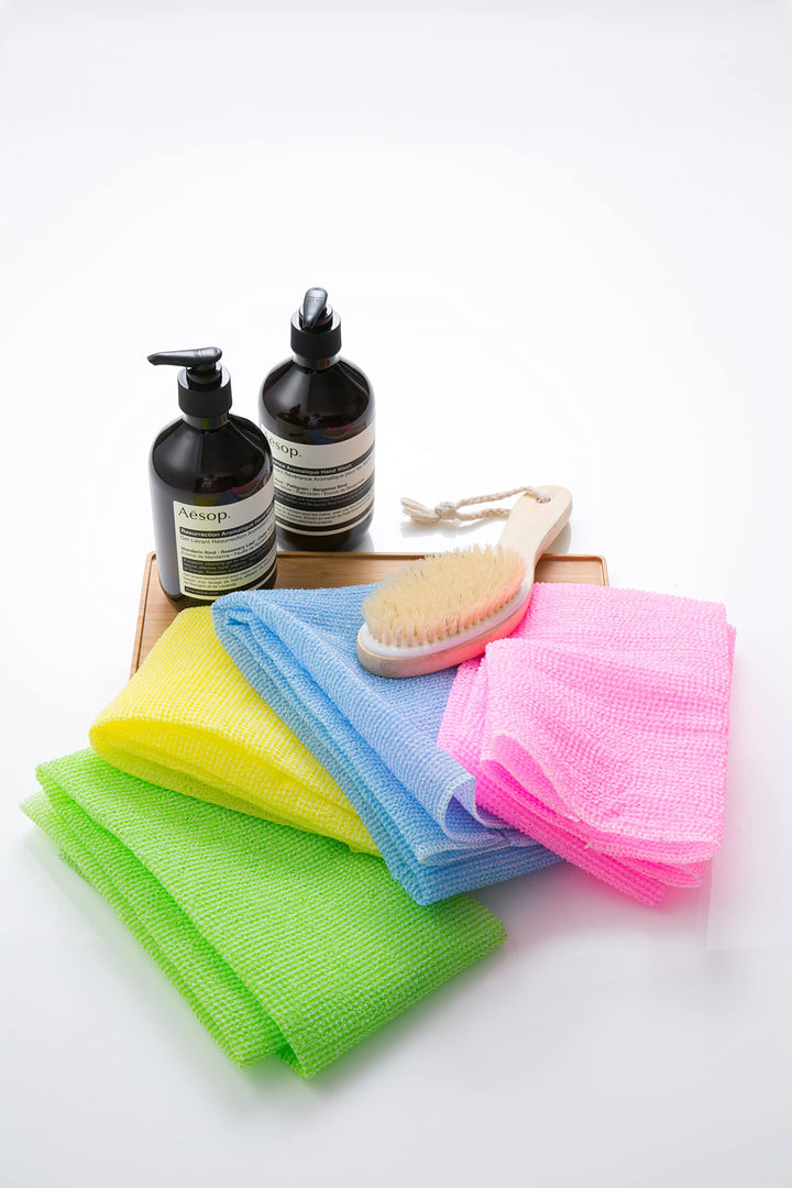 Exfoliating Washcloth Japanese Washcloth Nylon Bath Wash Cloth Korean Exfoliating Cloth Loofah Towel Beauty Washcloth Sponge Loofah Body Scrub Back Scrubber for Shower 4 Pcs