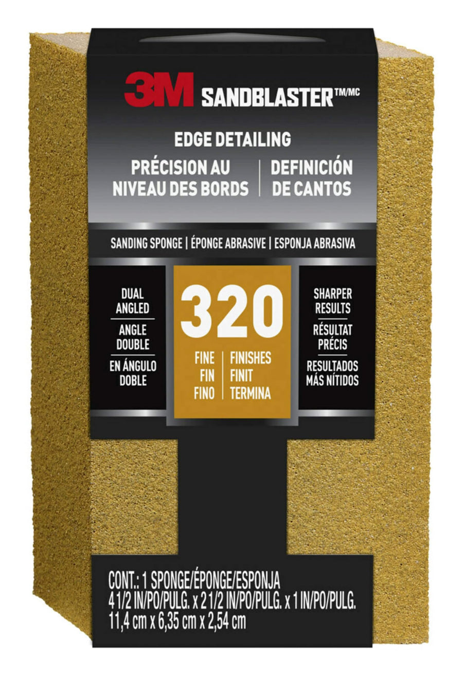 SandBlaster Dual Angle Bare Surfaces Sanding Sponge, 320 Grit, For Wet Or Dry Use, Professional-Grade Foam Keeps Its Shape For Lasting Use, Premium Mineral Grits For Effective Hand Sanding (9566)