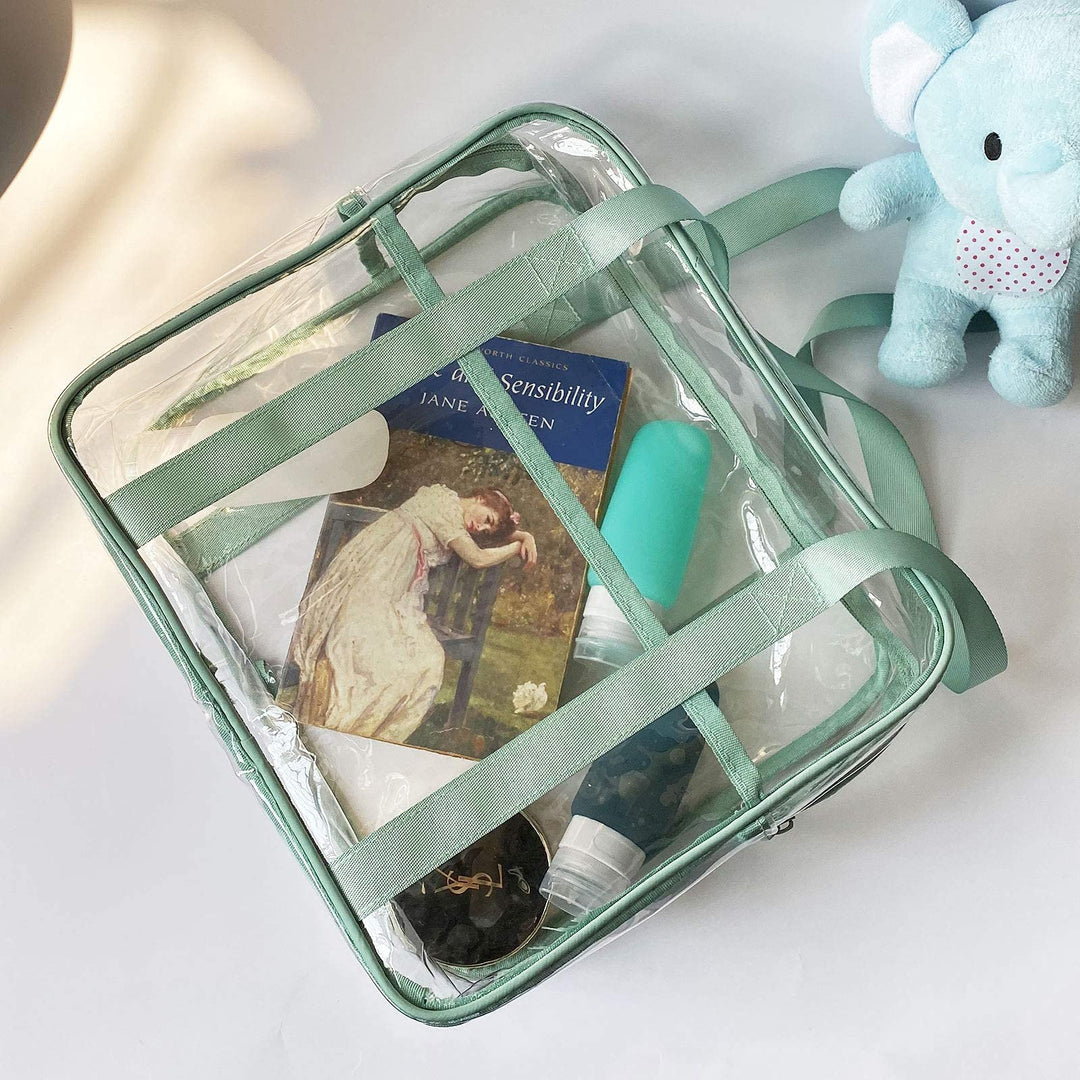 Clear Tote Bag Cosmetic Bag Transparent Makeup Toiletry Lightweight Waterproof Organizer Beach Bag Green
