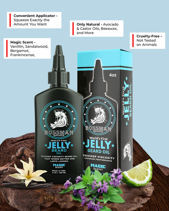 Beard Oil Jelly (4oz) - Beard Growth Softener, Moisturizer Lotion Gel with Natural Ingredients - Beard Growing Product (Magic Scent)