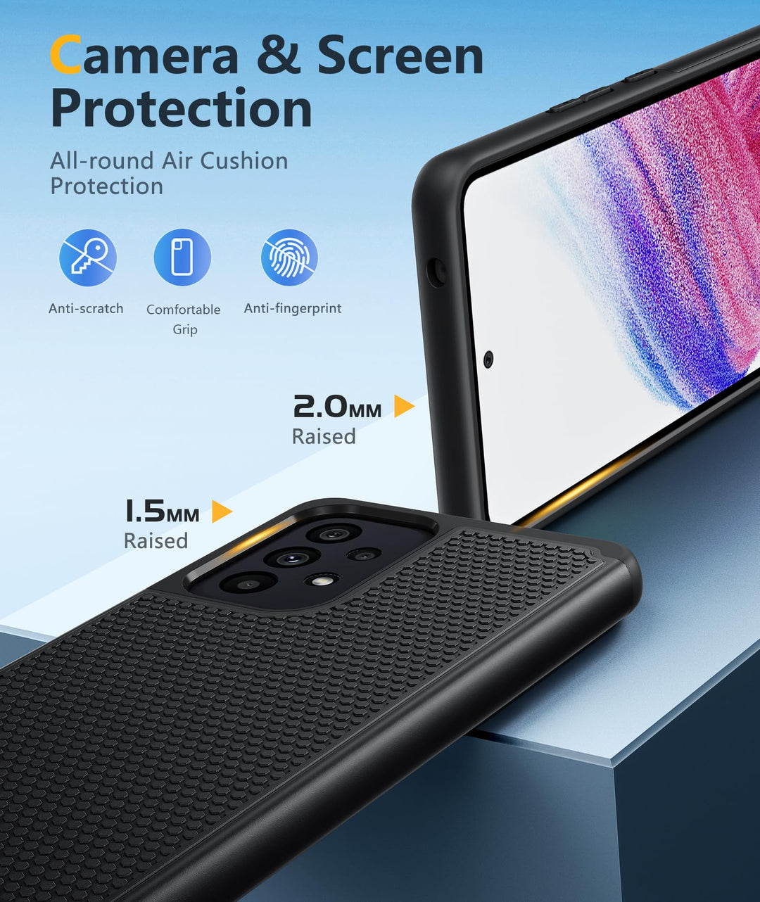 for Samsung Galaxy A53 5G (Galaxy A53 5G UW) Case: Dual Layer Protective Heavy Duty Cell Phone Cover Shockproof Rugged with Non Slip Textured Back - Military Protection - 6.5inch (Matte Black)