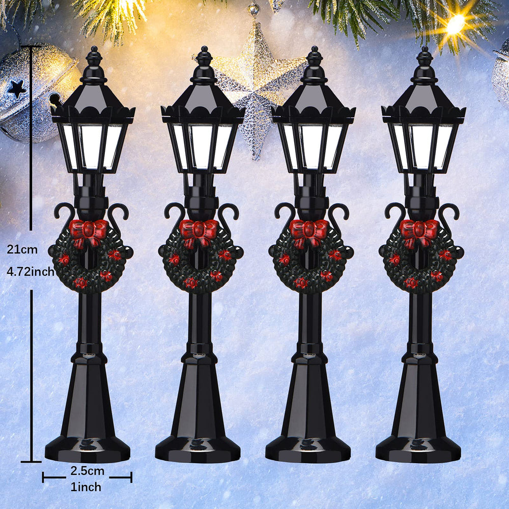 Christmas Village Accessories Christmas Mini Street Light Models Street Miniature Lamp Post Christmas Dollhouse Small Street Lamp, Age Over 6 Years (4 Pieces,Classic Style)