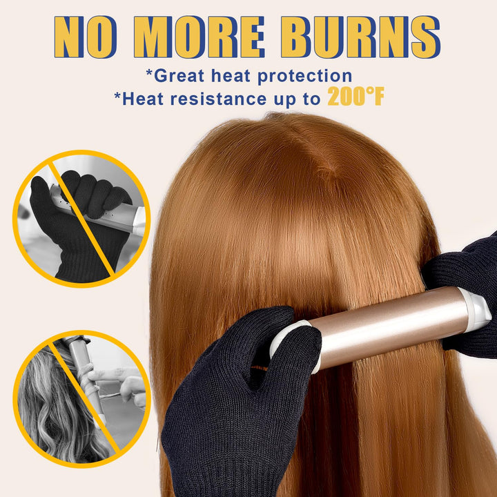 Heat Proof Medium Glove Mitts for Hair Styling - 2Pcs for Flat Iron, Curling Wand, and Hot-Air Brushes