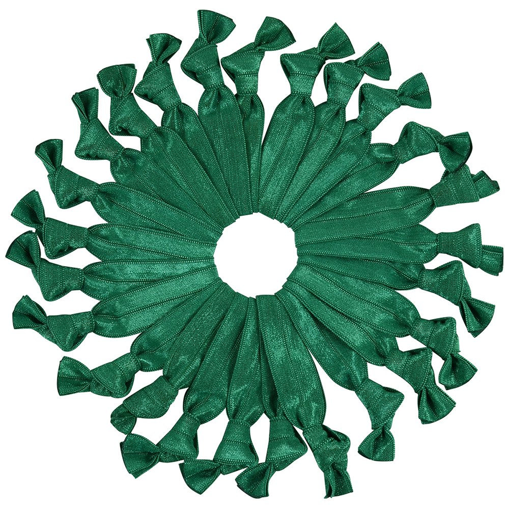 Green Forest: 25 Count Hair Ties (More Colors Available) No-Snag Knotted Ponytail Holders/Bracelets - Forest Green