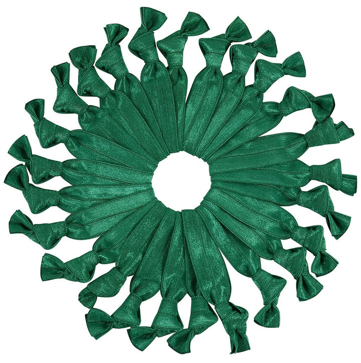 Green Forest: 25 Count Hair Ties (More Colors Available) No-Snag Knotted Ponytail Holders/Bracelets - Forest Green