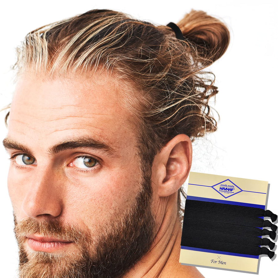 Knotted Mens Hair Ties For Men 5 pcs (Wide, Black) - No damage Crease Breakage Men with Long Hair | For Buns Curly Thick Elastic Hair Ties For Guys | Perfect hairtie For Men