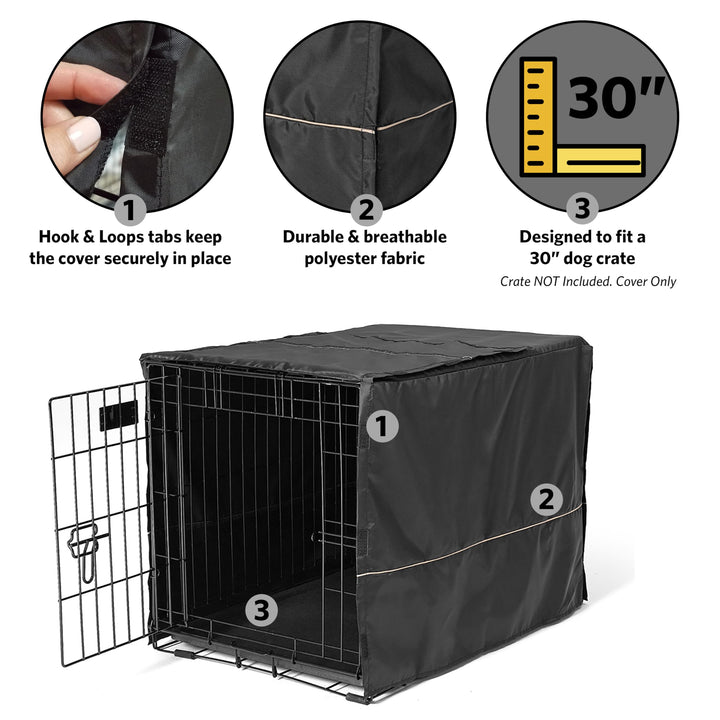Dog Crate Cover, Privacy Dog Crate Cover Fits Midwest Dog Crates, Crate Cover Only, Machine Wash & Dry, Black, 30-Inch
