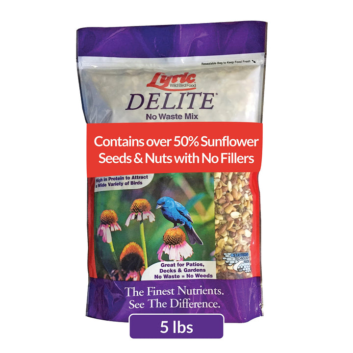 Delite Wild Bird Seed - No Waste Bird Food Mix with Shell-Free Nuts & Seeds - Attracts Buntings, Chickadees & Finches - 5 lb bag