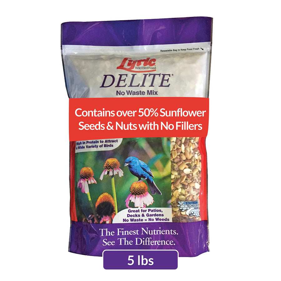 Delite Wild Bird Seed - No Waste Bird Food Mix with Shell-Free Nuts & Seeds - Attracts Buntings, Chickadees & Finches - 5 lb bag