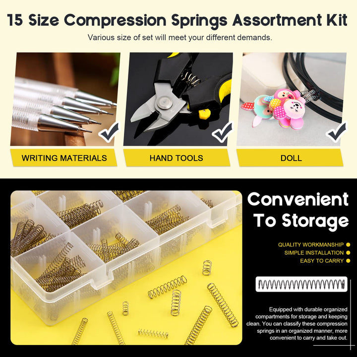 240 Pcs 15 Sizes Compression Springs Assortment Kit Mini Stainless Steel Springs for Repairs with Case, OD 4mm 5mm 6mm, 10-50mm Length, Wire Diameter 0.3mm, 0.4mm, 0.5mm
