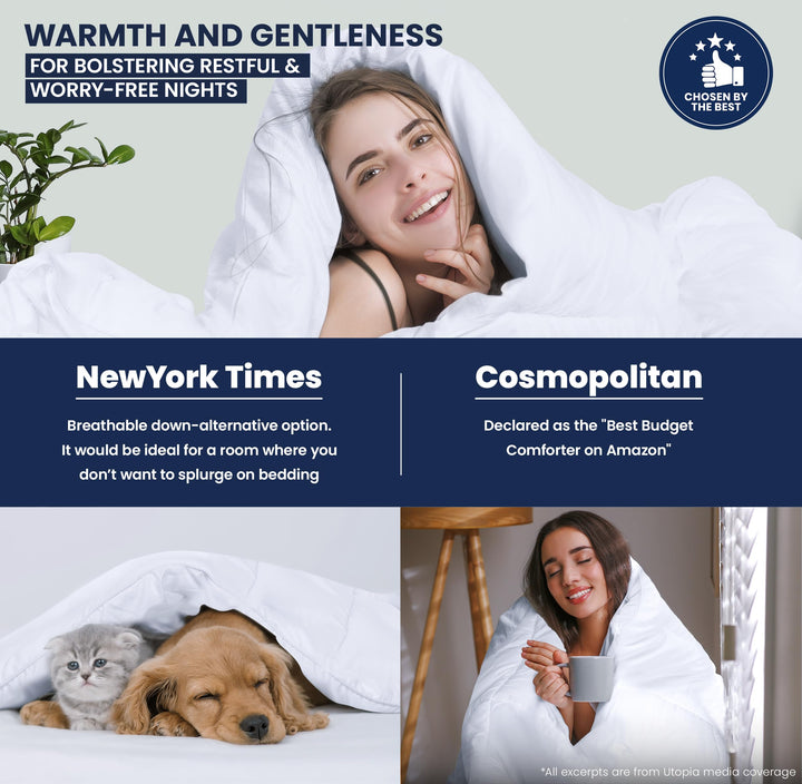 Comforter Duvet Insert, Quilted Comforter with Corner Tabs, Box Stitched Down Alternative Comforters Queen Size (White)