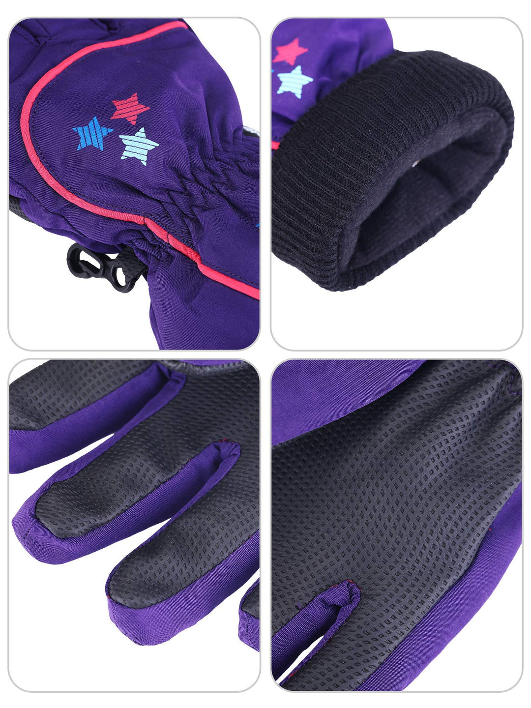 Kids Snow Ski Gloves Winter Waterproof Warm Snowboard Mittens for Girl and Boy (Purple, 5-10 Years)