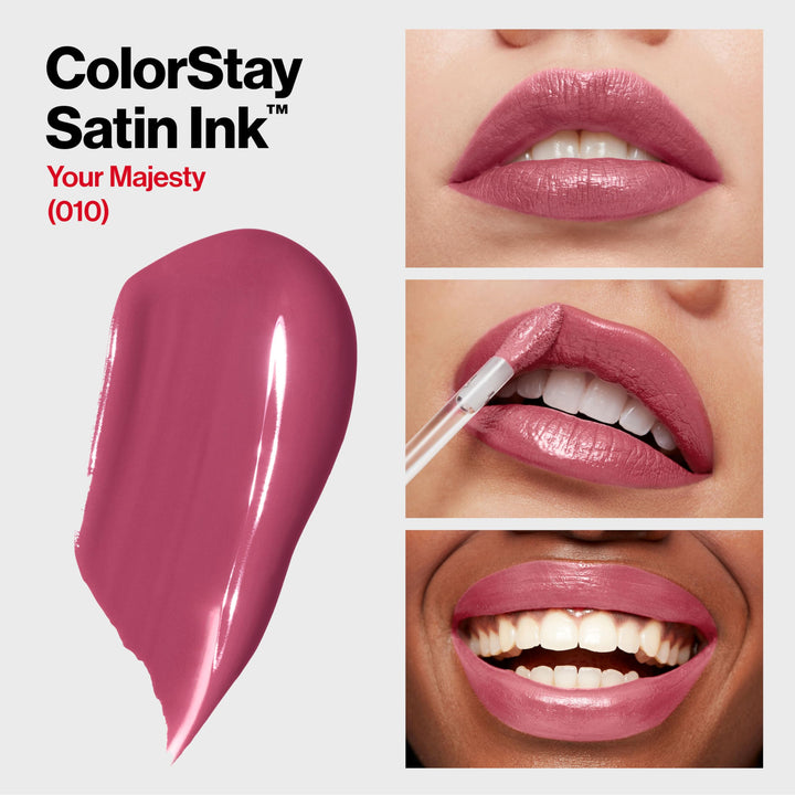 Revlon ColorStay Satin Ink Liquid Lipstick, Longwear Rich Lip Colors, Formulated with Black Currant Seed Oil, 010 Your Majesty, 0.17 fl. oz.