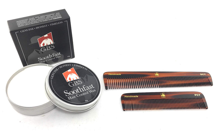 Gbs Professional Grooming Combs + Hair Wax Set -5 Unbreakable Tortoise Coarse/Fine Pocket Comb, 7