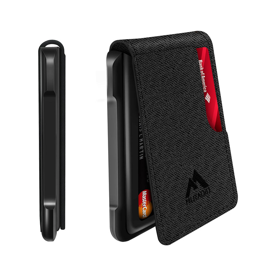 Mens Wallet Tactical Bifold Wallets for Men Metal RFID Blocking Aluminum Money Cards Holder Gifts for Men (Saffiano Black)