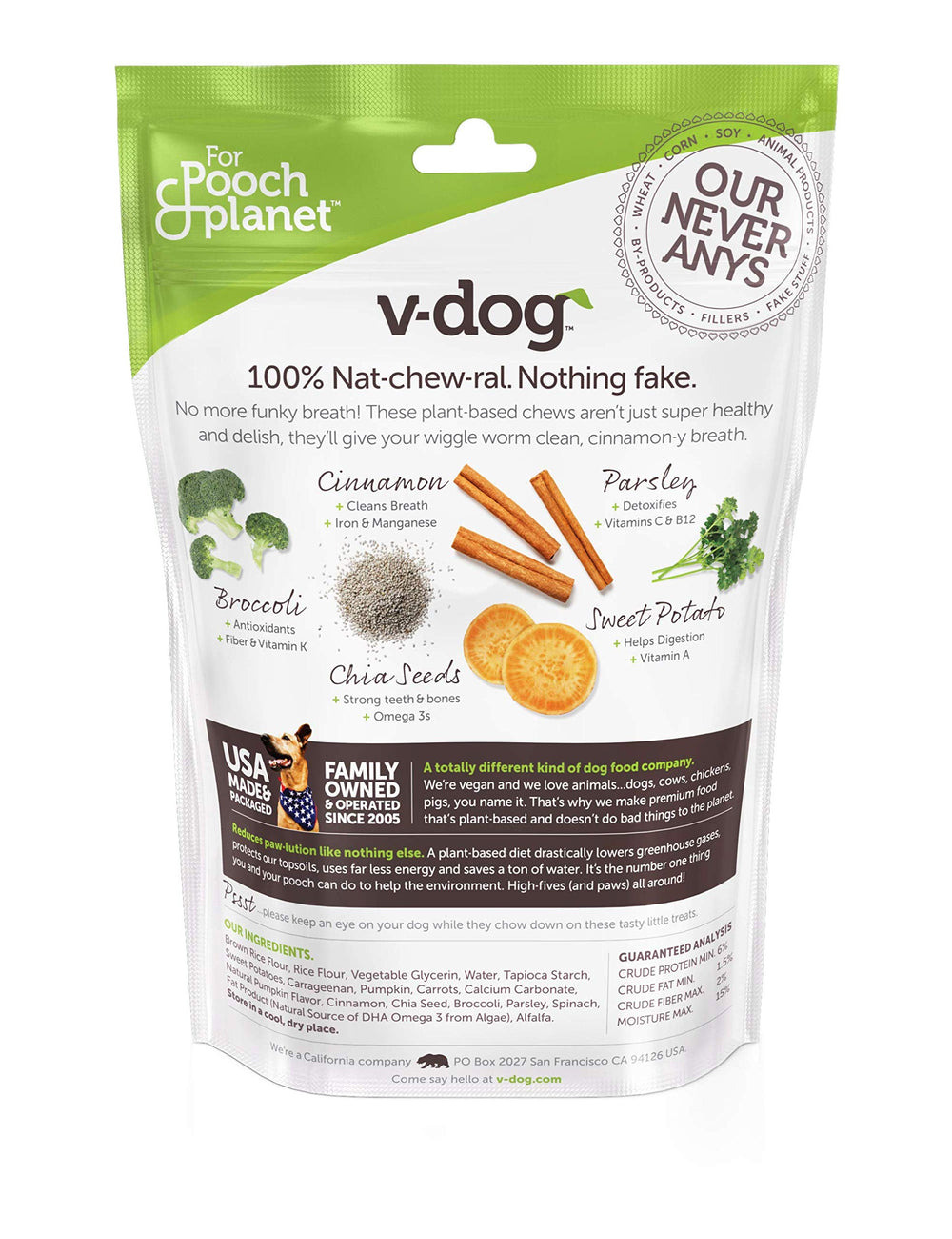 Dog Treats - Vegan Breathbone Teeth Cleaning Dental Dog Bones - Fresh Breath - 8 Ounces - All Natural - Made in USA - 6 Bones - 4 Long - Easy to Digest