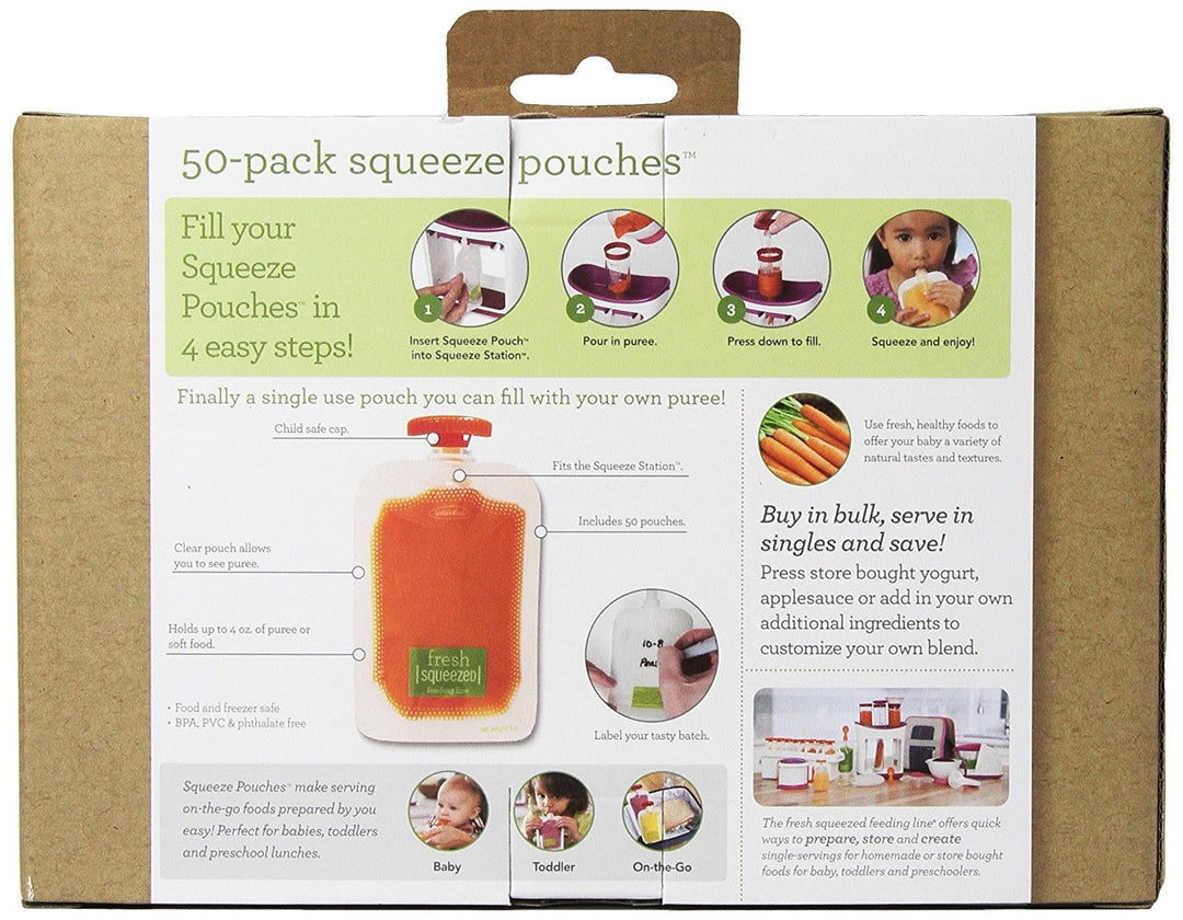 Disposable Squeeze Pouches, Portable Homemade Semi-Solid Food for Babies and Toddlers, 4 Fl Oz (Pack of 50)