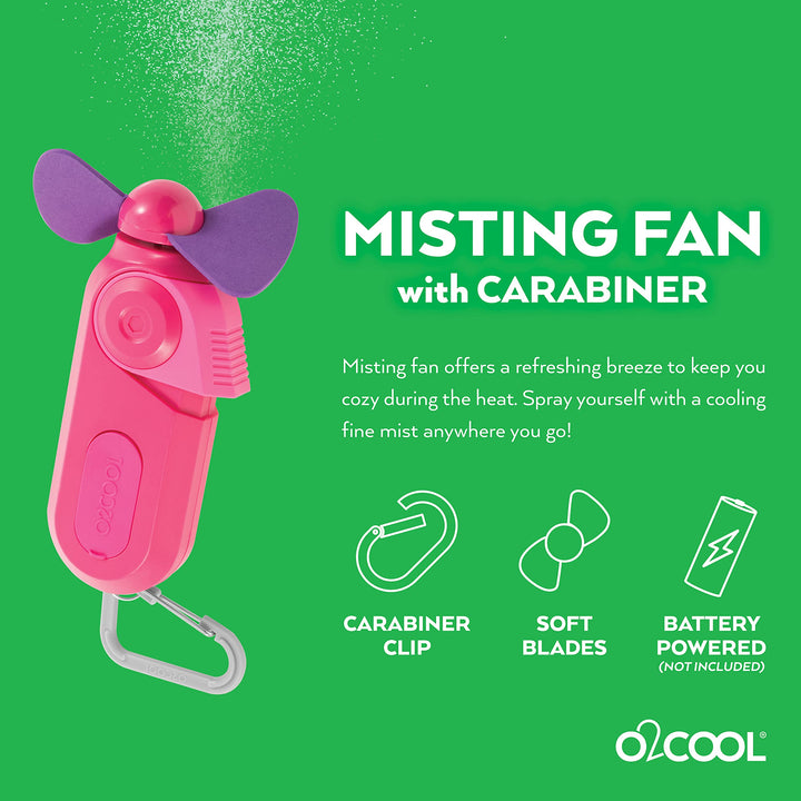 Keychain Sport Misting Fan - Pocket Size Battery Powered Portable Fan with Carabiner Clip Small Fan with Mister Handheld Fan Vacation Essentials Hand Fan (Raspberry)