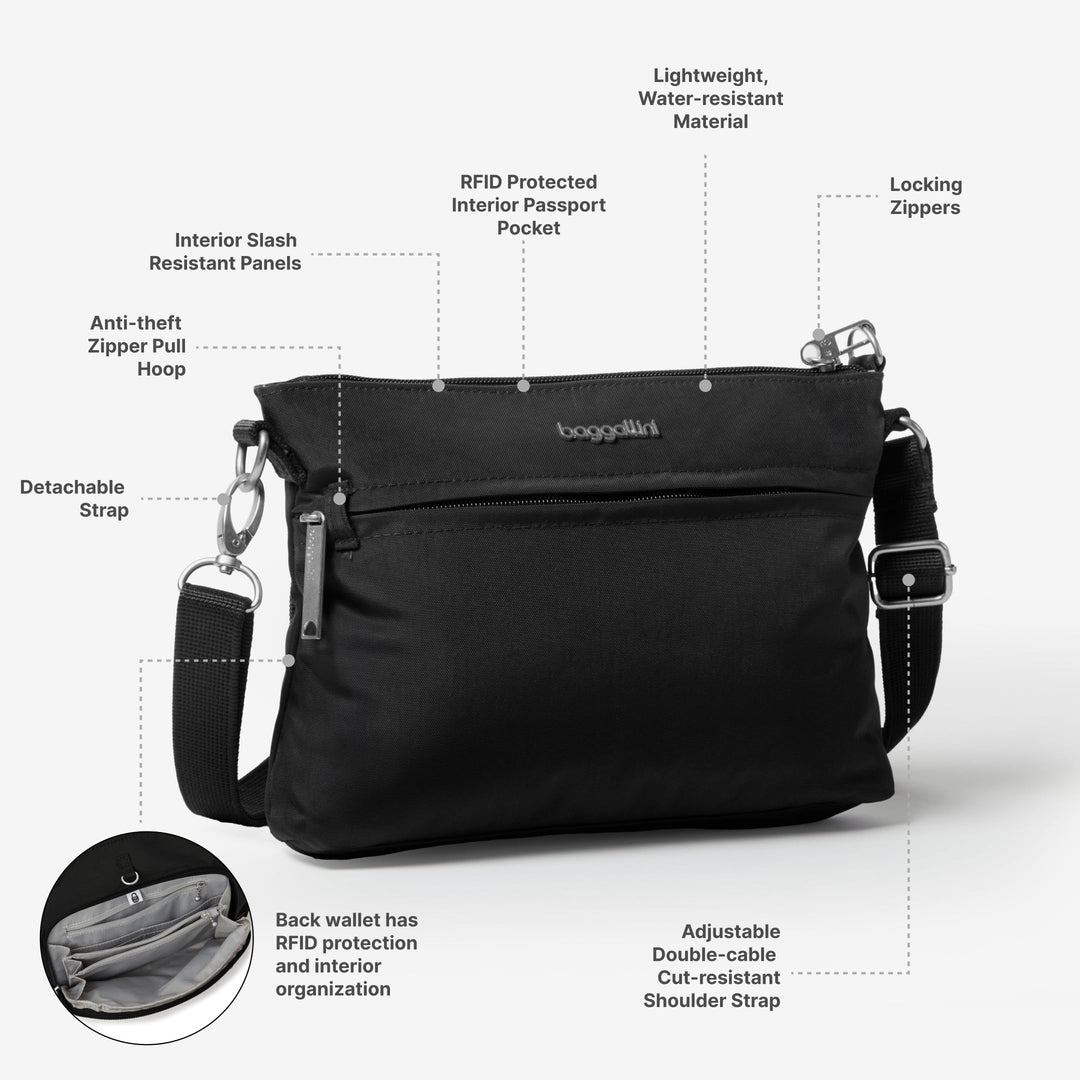 Securtex Anti-theft Memento Crossbody Bag, 9.7x7 Travel Purse with Locking Zipper, Lightweight Water-Resistant